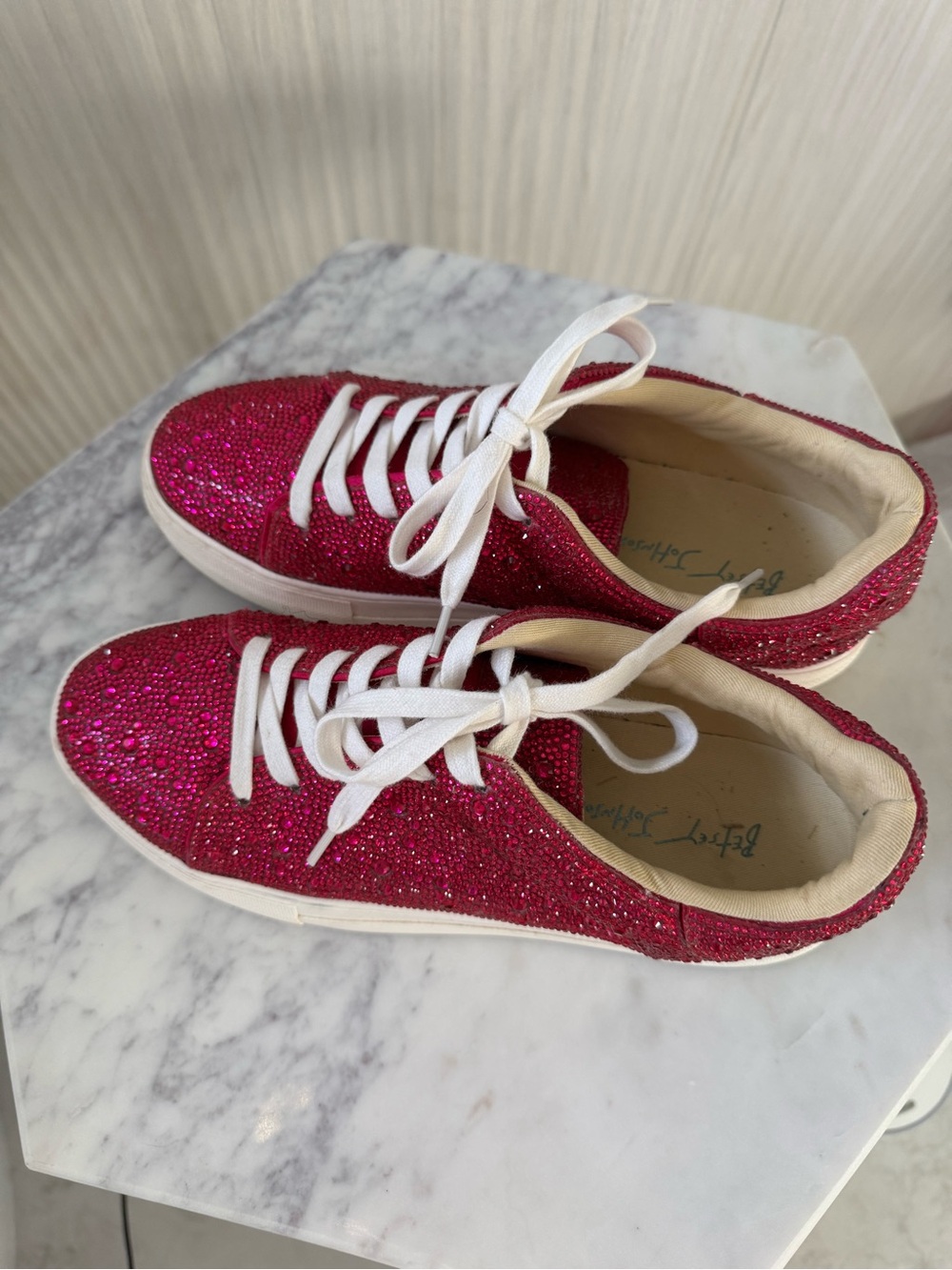 Betsey Johnson Sparkle Gemstone Pink Lace-Up Sneakers